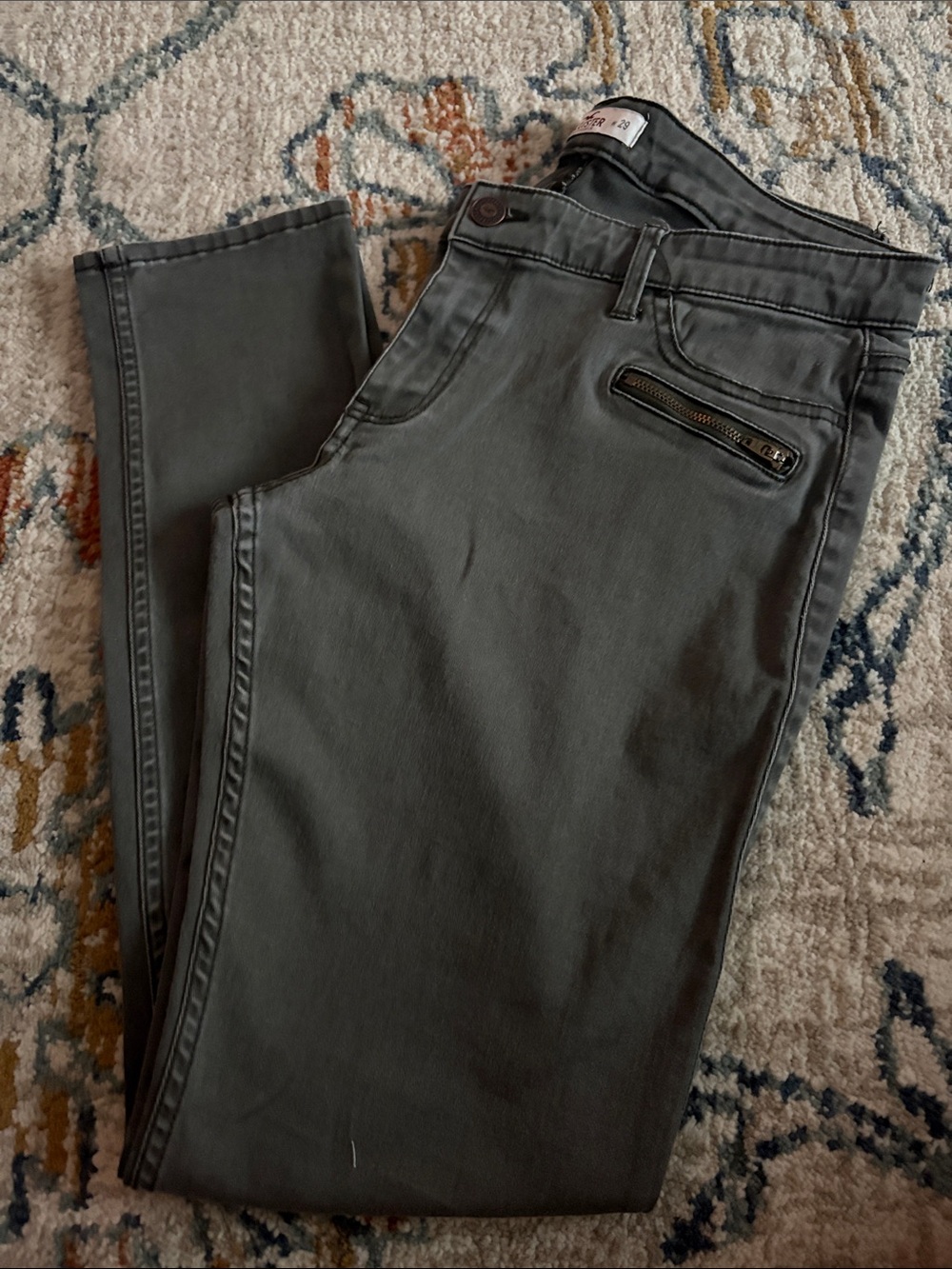 Hollister Women's Skinny Jeans in Charcoal Gray with Zip Pocket